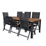Bois Jídelní stůl 205*90cm - Černé nohy / Acacia +Panama Light 5-poschoďová židle Černá / Černá a teak_6