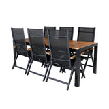 Bois Jídelní stůl 205*90cm - Černé nohy / Acacia +Panama Light 5-poschoďová židle Černá / Černá a teak_6