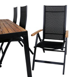 Bois Jídelní stůl 205*90cm - Černé nohy / Acacia +Panama Light 5-poschoďová židle Černá / Černá a teak_6