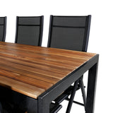 Bois Jídelní stůl 205*90cm - Černé nohy / Acacia +Panama Light 5-poschoďová židle Černá / Černá a teak_6
