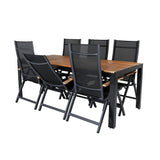 Bois Jídelní stůl 205*90cm - Černé nohy / Acacia +Panama Light 5-poschoďová židle Černá / Černá a teak_6