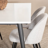 Jídelní stůl Jimmy , černá bílá HPL + sametová jídelní křeslo , černé nohy , světle šedá látka_4