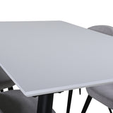 Jídelní stůl Jimmy , černá bílá HPL + sametová jídelní křeslo , černé nohy , světle šedá látka_4