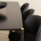 Pelle Jídelní stůl, Černá černá Černá+Velvet Jídelní židle w. Stiches , PU , Black Black_6