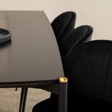 Jídelní stůl Pelle, černá černá Černá+Wrinkles jídelní židle, černé nohy, černá Velvet_6