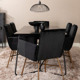 Jídelní stůl Petra , černá černá dýha + židle Petra , distressed měď černý samet_6
