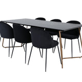 Jídelní stůl Petra , Distressed Copper Black Veneer+Wrinkles Jídelní židle , Černé nohy , Black Velvet_6