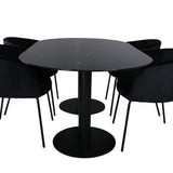 Oválný jídelní stůl Pillan, židle Black Black Glass Marble+Berit, Black Black Velvet_4