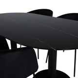 Oválný jídelní stůl Pillan, židle Black Black Glass Marble+Berit, Black Black Velvet_4