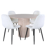 Bianca kulatý jídelní stůl , bílá Wash Černá dýha + Polar Fluff jídelní židle , černé nohy , bílý Teddy _4