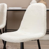 Bianca kulatý jídelní stůl , bílá Wash Černá dýha + Polar Fluff jídelní židle , černé nohy , bílý Teddy _4