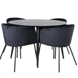 Jídelní stůl Dipp - 115 cm - černá dýha / celé černé nohy + židle Berit - černá / černý samet_4