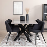Jídelní stůl Piazza, černá šedá dýha + sametová jídelní židle, černé nohy, černá látka_6