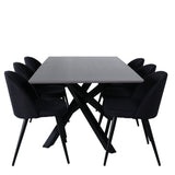 Jídelní stůl Piazza, černá šedá dýha + sametová jídelní židle, černé nohy, černá látka_6