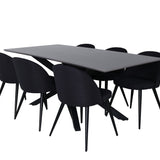 Jídelní stůl Piazza, černá šedá dýha + sametová jídelní židle, černé nohy, černá látka_6