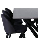 Jídelní stůl Piazza, černá šedá dýha + sametová jídelní židle, černé nohy, černá látka_6