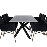 Jídelní stůl Piazza , černá šedá dýha + židle Petra , distressed měď Black Velvet_6