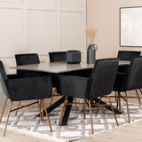 Jídelní stůl Piazza , černá šedá dýha + židle Petra , distressed měď Black Velvet_6