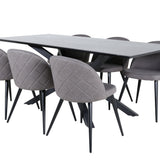 Jídelní stůl Piazza – černá / černá dýha + židle se sametovými stehy – černá / šedá mikrovlákno_6
