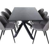 Jídelní stůl Piazza – černá / černá dýha + židle se sametovými stehy – černá / šedá mikrovlákno_6