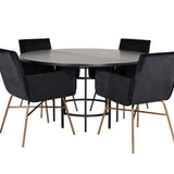 Copenhagen - Jídelní stůl kulatý - Černá / Černá + židle Petra - Distressed Copper / Black Velvet_4