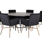 Copenhagen - Jídelní stůl kulatý - Černá / Černá + židle Petra - Distressed Copper / Black Velvet_6