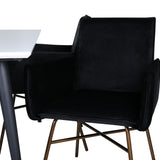 Jídelní stůl Jimmy – černá/bílá HPL+židle Petra – distressed měď/černý samet_4