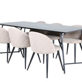 Jídelní stůl Petra - černá / černá dýha + židle se sametovými stehy - černá / béžová látka (polyesterové prádlo)_6