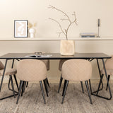 Jídelní stůl Petra - černá / černá dýha + židle se sametovými stehy - černá / béžová látka (polyesterové prádlo)_6