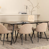 Jídelní stůl Petra - černá / černá dýha + židle se sametovými stehy - černá / béžová látka (polyesterové prádlo)_6