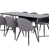 Jídelní stůl Petra - černá / černá dýha + židle se sametovými stehy - černá / šedá mikrovlákno_6