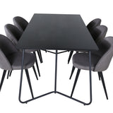 Jídelní stůl Petra - černá / černá dýha + židle se sametovými stehy - černá / šedá mikrovlákno_6