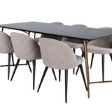 Jídelní stůl Petra , Židle Distressed Copper Černá Dýha+Sametové stehy , Černá béžová látka (Polyesterové prádlo)_6