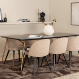 Jídelní stůl Petra , Židle Distressed Copper Černá Dýha+Sametové stehy , Černá béžová látka (Polyesterové prádlo)_6