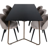 Jídelní stůl Petra , Židle Distressed Copper Černá Dýha+Sametové stehy , Černá béžová látka (Polyesterové prádlo)_6