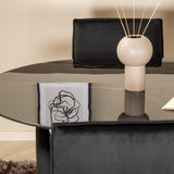 Pillan oválný jídelní stůl , černé černé sklo mramor + židle Petra , distressed měď černý samet_4