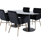 Pillan oválný jídelní stůl , černé černé sklo mramor + židle Petra , distressed měď černý samet_4