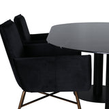 Pillan oválný jídelní stůl , černé černé sklo mramor + židle Petra , distressed měď černý samet_4