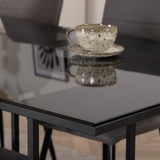 Jídelní stůl Leif - černá / černá kouřové kouřové sklo + židle Windu Lyx - černá / šedá Micro Fibre_4