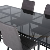 Jídelní stůl Leif - černá / černá kouřové kouřové sklo + židle Windu Lyx - černá / šedá Micro Fibre_4