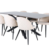 Jídelní stůl Piazza – černá/šedá dýha+židle sametové stehy – černá/béžová Velvet_6