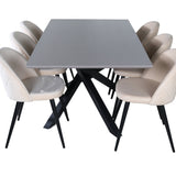 Jídelní stůl Piazza – černá/šedá dýha+židle sametové stehy – černá/béžová Velvet_6