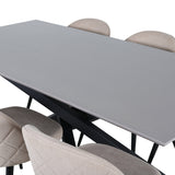 Jídelní stůl Piazza – černá / šedá dýha + židle se sametovými stehy – černá / béžová látka (polyesterové prádlo)_6