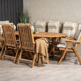 Kenya Oválný jídelní stůl 180/240*120*H75 -Teak+Keňa 5-polohová skládací židle - Teak_8