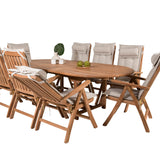 Kenya Oválný jídelní stůl 180/240*120*H75 -Teak+Keňa 5-polohová skládací židle - Teak_8