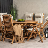 Kenya Oválný jídelní stůl 180/240*120*H75 -Teak+Keňa 5-polohová skládací židle - Teak_6