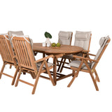 Kenya Oválný jídelní stůl 180/240*120*H75 -Teak+Keňa 5-polohová skládací židle - Teak_6