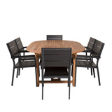 Kenya Oval Jing Table 180/240*120*H75 -Teak+Levels Židle (stohovatelné) - Black Alu / Black Aintwood_6