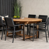 Kenya Oval Jing Table 180/240*120*H75 -Teak+Levels Židle (stohovatelné) - Black Alu / Black Aintwood_6