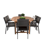Kenya Oval Jing Table 180/240*120*H75 -Teak+Levels Židle (stohovatelné) - Black Alu / Black Aintwood_6